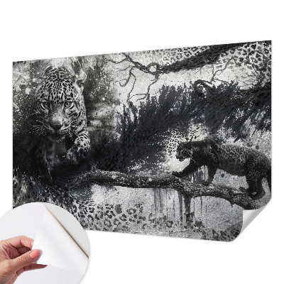 Self-adhesive wall mural with an abstract leopard design