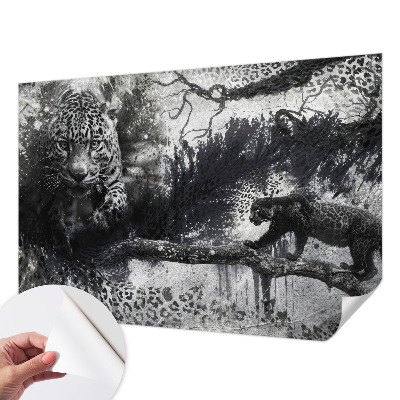 Self-adhesive wall mural with an abstract leopard design