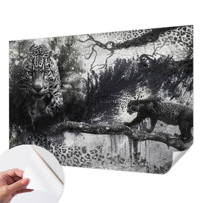 Self-adhesive wall mural with an abstract leopard design