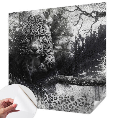Self-adhesive wall mural with an abstract leopard design