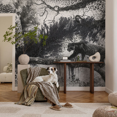 Self-adhesive wall mural with an abstract leopard design