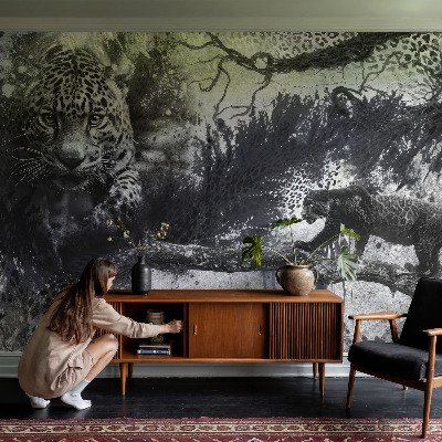 Self-adhesive wall mural with an abstract leopard design