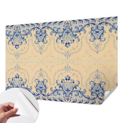 Stick-on wall mural with blue ornamental pattern