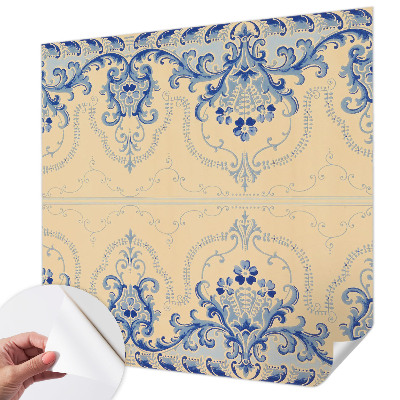 Stick-on wall mural with blue ornamental pattern