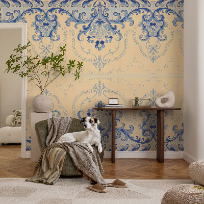 Stick-on wall mural with blue ornamental pattern