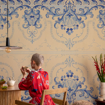 Stick-on wall mural with blue ornamental pattern