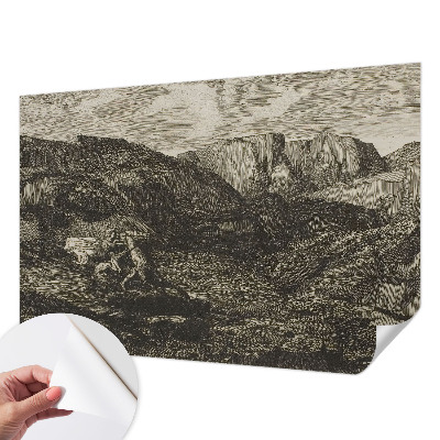 Removable wall mural with a mountain journey design