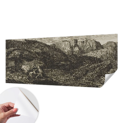 Removable wall mural with a mountain journey design