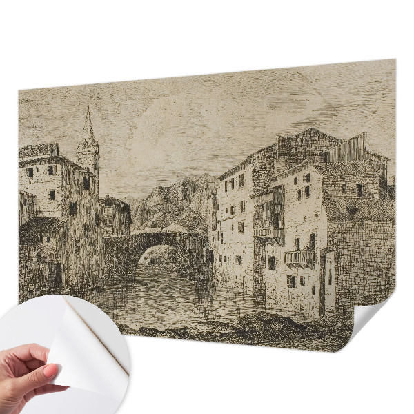 Removable wall mural wallpaper with a city panorama