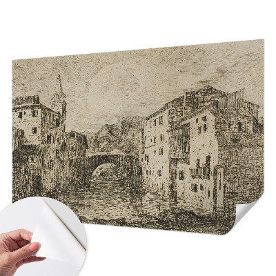 Removable wall mural wallpaper with a city panorama
