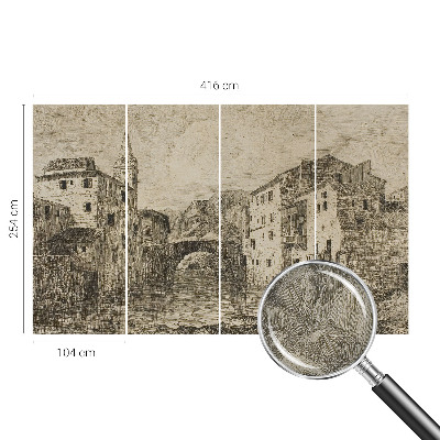 Removable wall mural wallpaper with a city panorama