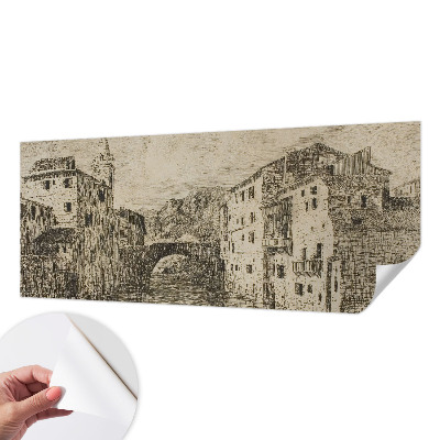Removable wall mural wallpaper with a city panorama