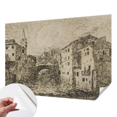 Removable wall mural wallpaper with a city panorama