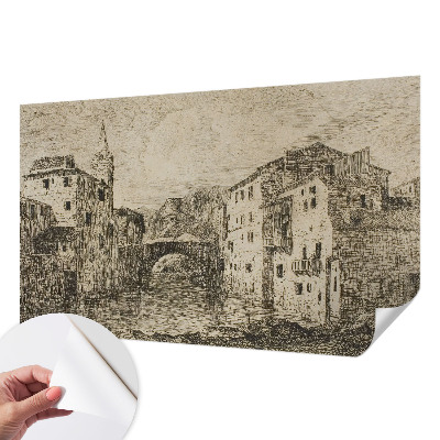 Removable wall mural wallpaper with a city panorama