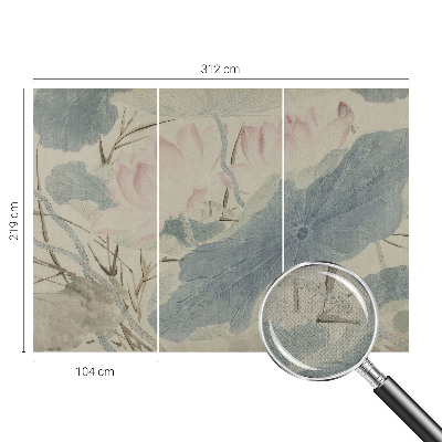 Peel and stick wall mural with a lotus leaves design suitable for the living room