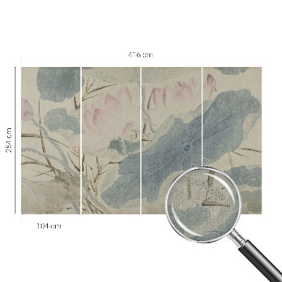 Peel and stick wall mural with a lotus leaves design suitable for the living room