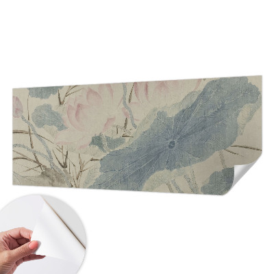 Peel and stick wall mural with a lotus leaves design suitable for the living room