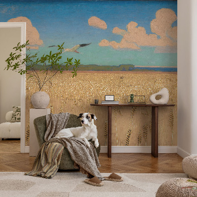 3D wall mural with a wheat field design