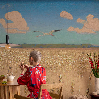 3D wall mural with a wheat field design