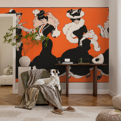 Peel and stick wall mural for bedroom featuring women's outfits