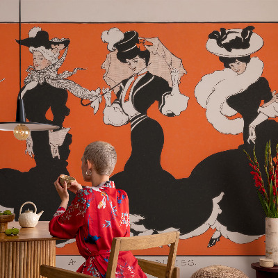 Peel and stick wall mural for bedroom featuring women's outfits