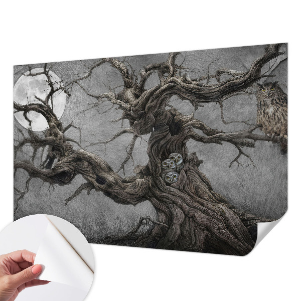 Nursery wall mural featuring a mysterious owl design