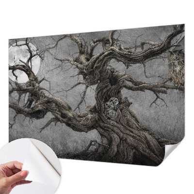 Nursery wall mural featuring a mysterious owl design