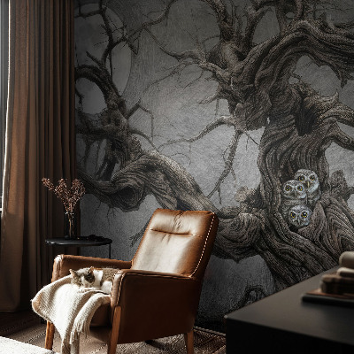 Nursery wall mural featuring a mysterious owl design