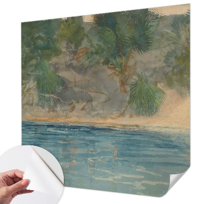3D photo wallpaper mural with a tropical shore motif