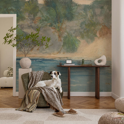 3D photo wallpaper mural with a tropical shore motif