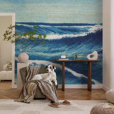Baby room wall mural with a sea waves motif