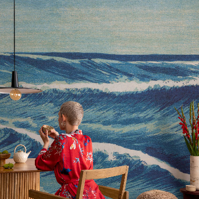Baby room wall mural with a sea waves motif