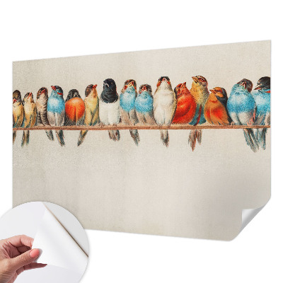 Peel and stick wallpaper mural with a birds-on-a-branch design