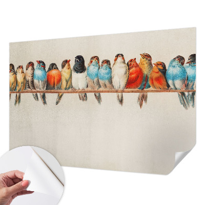 Peel and stick wallpaper mural with a birds-on-a-branch design