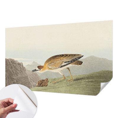 Peel and stick wall mural for living room with a mountain bird design