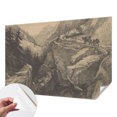 3D photo wallpaper mural with a picturesque mountain landscape