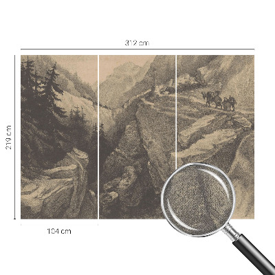 3D photo wallpaper mural with a picturesque mountain landscape