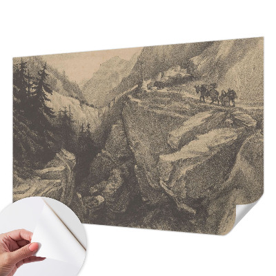 3D photo wallpaper mural with a picturesque mountain landscape