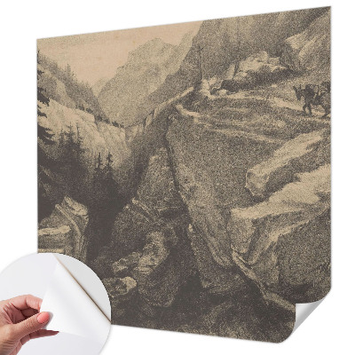 3D photo wallpaper mural with a picturesque mountain landscape