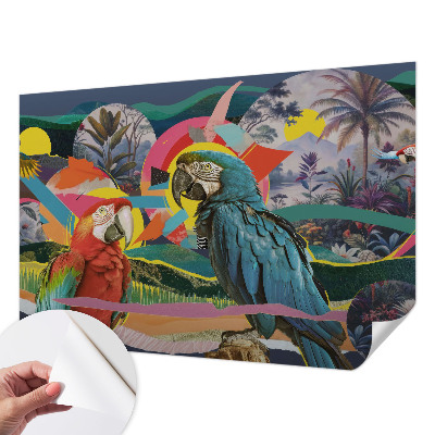 Nursery wall mural with an exotic birds motif