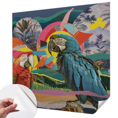 Nursery wall mural with an exotic birds motif