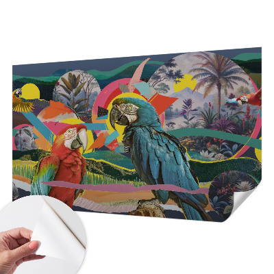 Nursery wall mural with an exotic birds motif