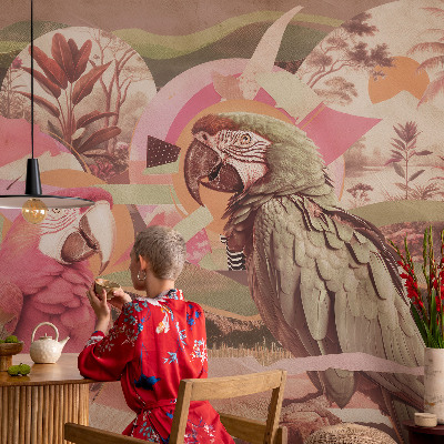 Peel and stick wall mural with a tropical birds design