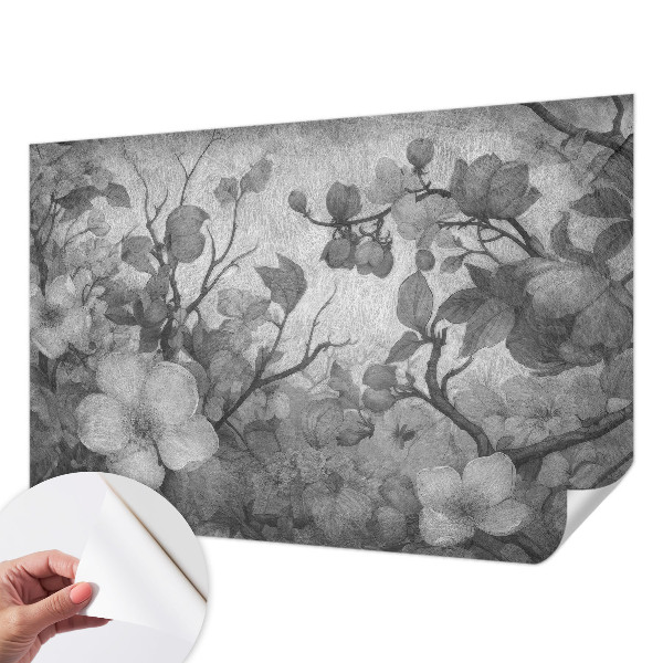 Removable wall mural with a floral branch design