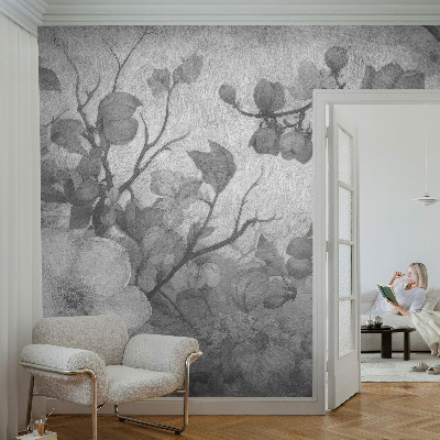 Removable wall mural with a floral branch design