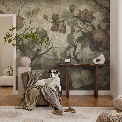 Peel and stick wall mural for living room featuring a floral design