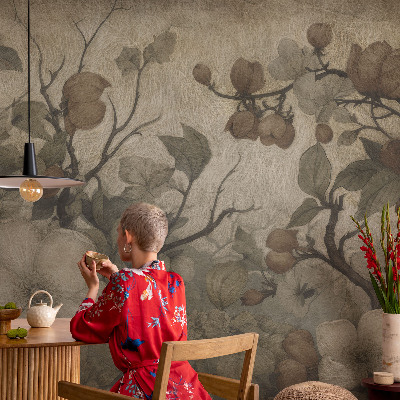 Peel and stick wall mural for living room featuring a floral design