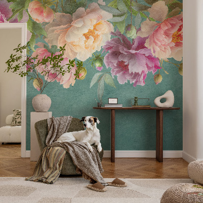 Children's wall mural with a floral design