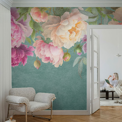 Children's wall mural with a floral design