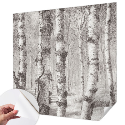 3D wall mural with a birch forest motif